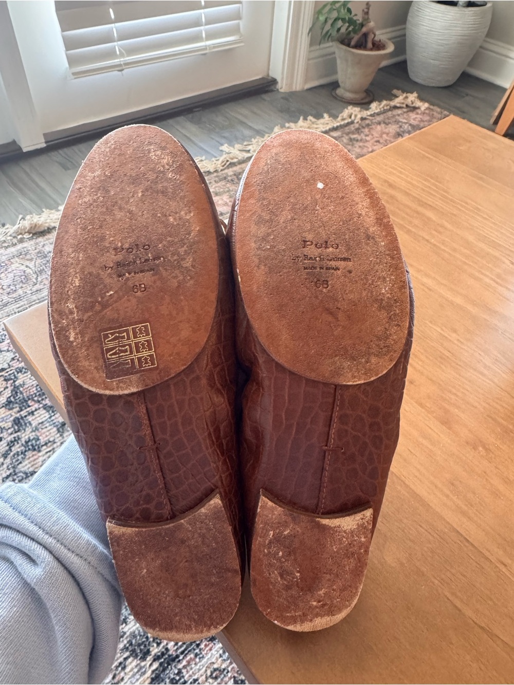 Polo by Ralph Lauren Cognac Leather Ballet Flats with Bow - Picture 3 of 5